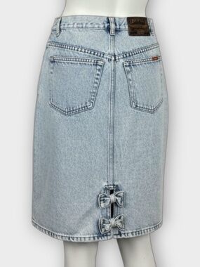 Vintage Jordache Light Wash Denim High Waist Pencil Denim Skirt with Bow Detail